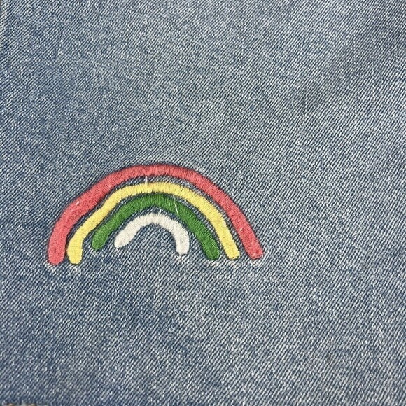 Take Pride Adult Gender Rainbow Denim Shortalls Jumpsuit Large Denim Overalls - Picture 8 of 16